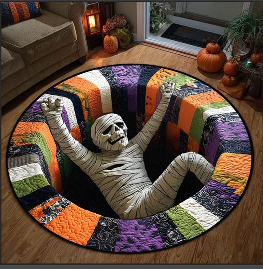 Discover Halloween Mummy 3D Printed Round Floor Mat, Halloween Welcome Door Rug, Fall Decor