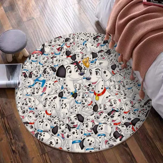 Discover Disney 101 Dalmatians Print Foldable Round Floor Mat Rug Non-slip backing Carpet