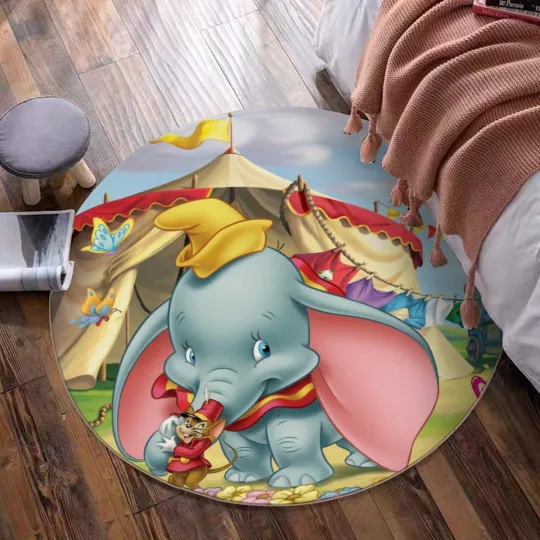 Discover Disney Dumbo Elephant Print Foldable Round Floor Mat Rug Non-slip backing Carpet