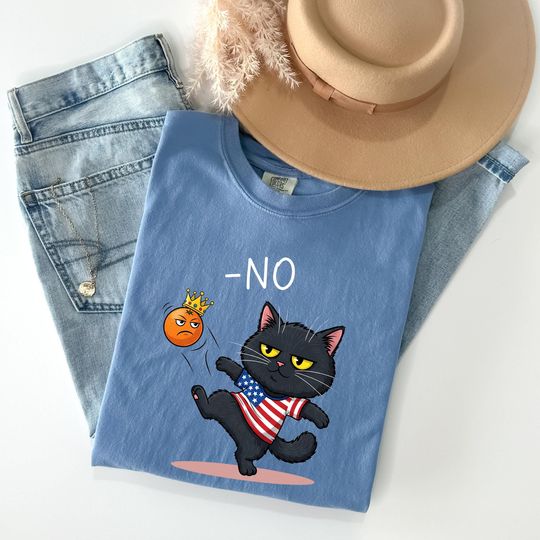 Discover Comfort Colors Kicking The Trump! No Kings In America Tshirt, Anti Trump Shirt, Protest Democracy Tee, Funny Cat Kicking Trump Sweatshirt