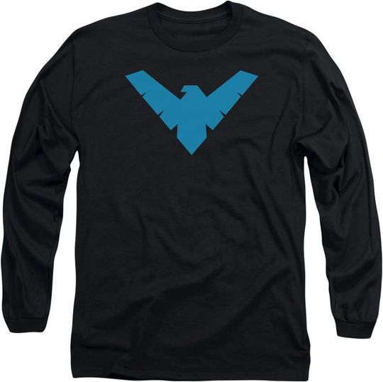 WickedTees Batman Men's Nightwing Symbol Long Sleeve Black, Gift For Fan