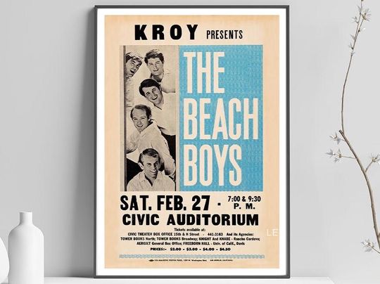 Classic 1960s Beach Boys Concert Poster - Giclee Art Print, Home & Wall Decor.