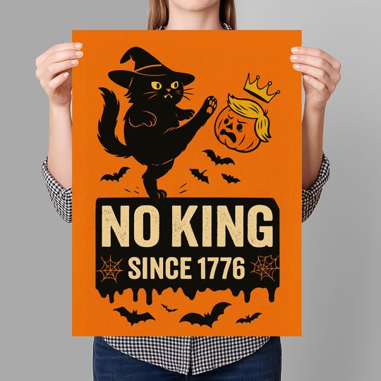 Discover Black Cat Halloween No Kings Protest Sign PRINTABLE, Subtle Anti-Trump Poster For March, Political Activist Rally Sign