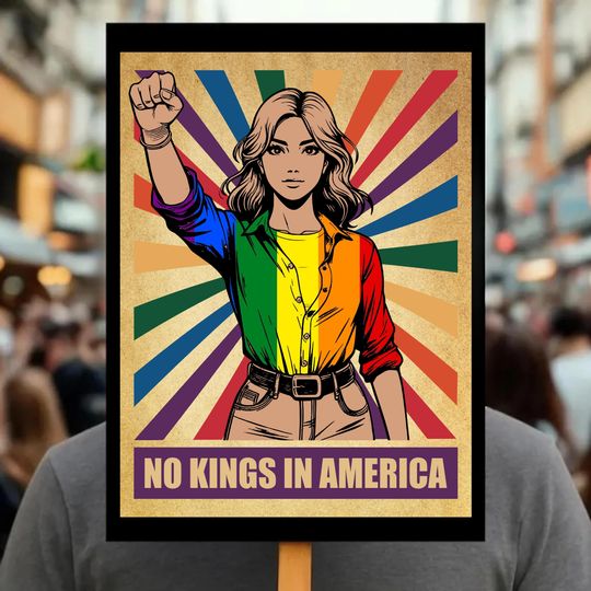 Discover No Kings in America Protest Sign,Feminist Political Poster,Rainbow Pride Equality Wall Ar,LGBTQ Rights Protest Decor