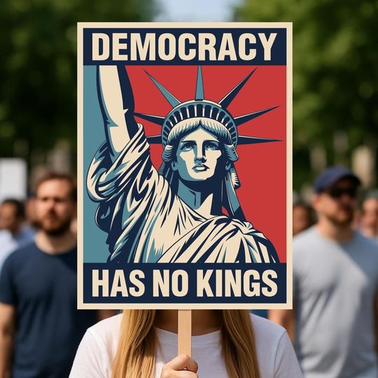 Discover Democracy Has No Kings Protest Sign: Statue of Liberty Poster