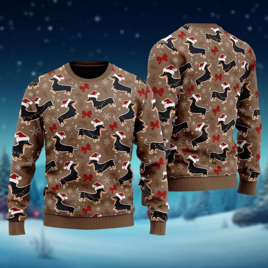 Christmas Dachshund Ugly Sweater, Santa Dachshund Xmas Lights Sweater, Wiener Dog Holiday Sweater, New Year Gift, Pet Lover Xmas Shirt