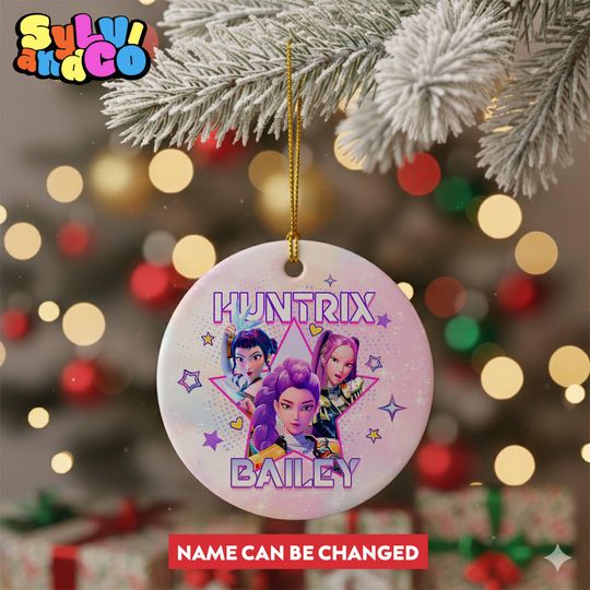 Discover Personalized Kpop Movie Huntrix Ornament, Christmas Tree Decor Hunters Kpop Music Fans Gift Keepsake, Rumi Mira Zoey Ceramic Ornament