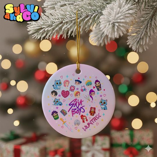 Retro Huntrix Heart Ornament, Saja Boys Kpop Music Fans Custom Gift Christmas Tree Decor