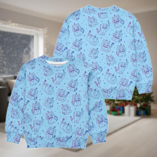 Discover Christmas Blue Tiger Ugly Sweater, Demon Tiger Xmas Sweater, Demon Hunter Sweatshirt, Huntrlx Christmas Sweater, Derpi Sweater, Xmas Gift