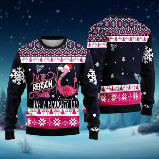 Santa Hat Flamingo Ugly Sweater, Flamingo Xmas Sweater, Animal Lover Gift, Holiday Bird Sweater, Winter Season Outfit, Christmas Gift