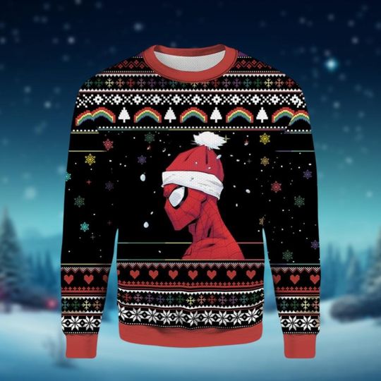 Discover Spider-Man Ugly Sweater, Spiderman Christmas Sweater, Spider Santa Hat Shirt, Funny Ugly Xmas Sweater, Gift For Women Men Kid