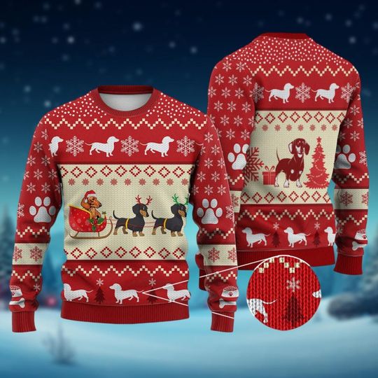 Discover Dachshund Dog Ugly Sweater, Santa Hat Wiener Dog Holiday Sweater, Pet Lover Sweater, Gift For Dog Owner, Dachshund Gift