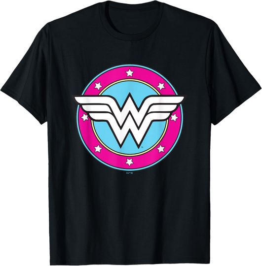 DC Comics Wonder Woman Classic Super Retro Pink Badge T-Shirt, Gift For Fan