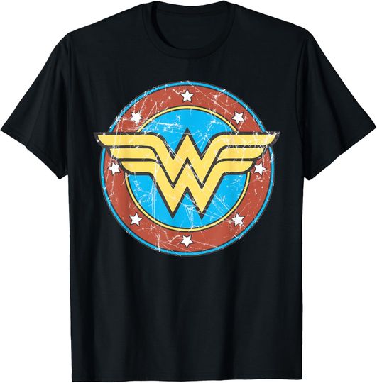 DC Wonder Woman Logo Circle Distressed T-Shirt, Gift For Fan