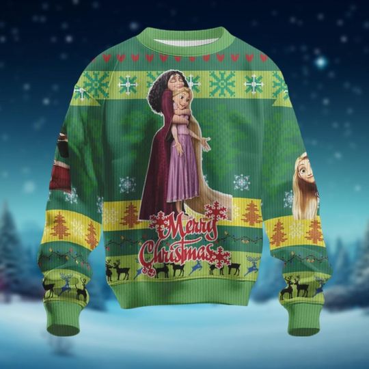 Discover Tangled Movie Christmas Sweater, Rapunzel And Mother Gothel Holiday Sweater, Disney Princess Xmas Sweater, Disneyland Christmas Lights
