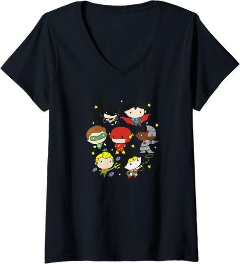 Womens DC Comics Justice League Superhero Chibi Group Portraits T-Shirt, Gift For Fan