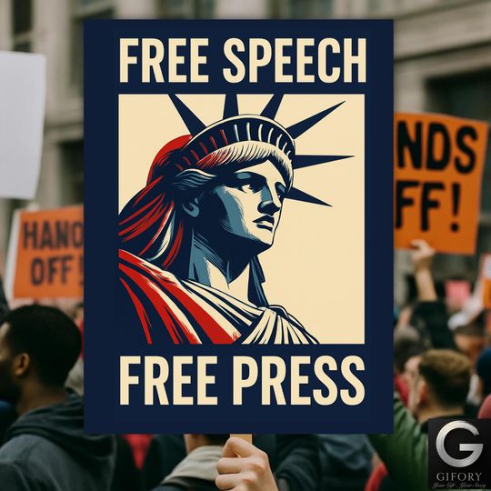 Discover Free Speech Free Press Protect Democracy Anti Trump Poster Protest March Sign, No Kings In America Subtle FDT Anti Billionaire Rally Resist