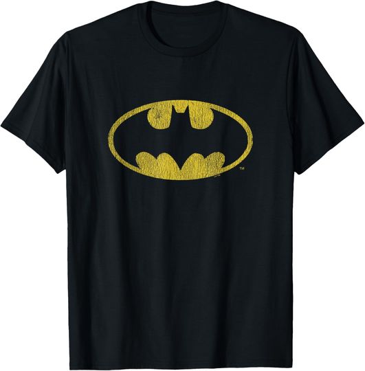 DC Comics Batman Iconic Yellow Symbol Distressed Logo T-Shirt, Gift For Fan
