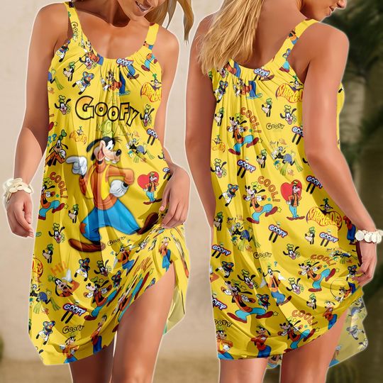 Discover Goofy Cartoon Sling Dress, Summer Dress, Disney Character Print Dress, 90s Retro Tank Dress, Cute Gift for Her