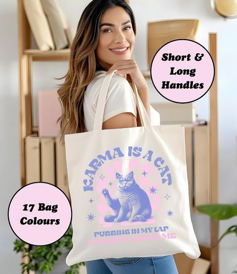 Discover Karma is a Cat Tote Bag: Taylor-Inspired Woven Cotton