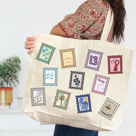 Discover Large Eras Album Stamp Tote Bag with long handles