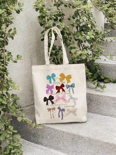 Discover Eras Inspired Tote Bag, Colorful Bow Canvas Bag, Concert Tote, Lyric-Inspired Gift