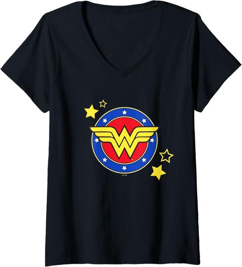 Womens DC Comics Wonder Woman Classic Superhero Retro Gold Stars T-Shirt, Gift For Fans