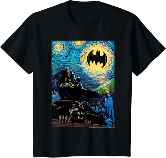 Kids DC Comics Batman The Dark Knight Starry Night Style Poster T-Shirt, Gift For Fans