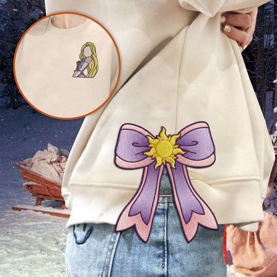Discover Disney Rapunzel Inspired Embroidered Sweatshirt  Purple Bow Pullover, Tangled Princess Top, Disney Embroidery Gift Christmas