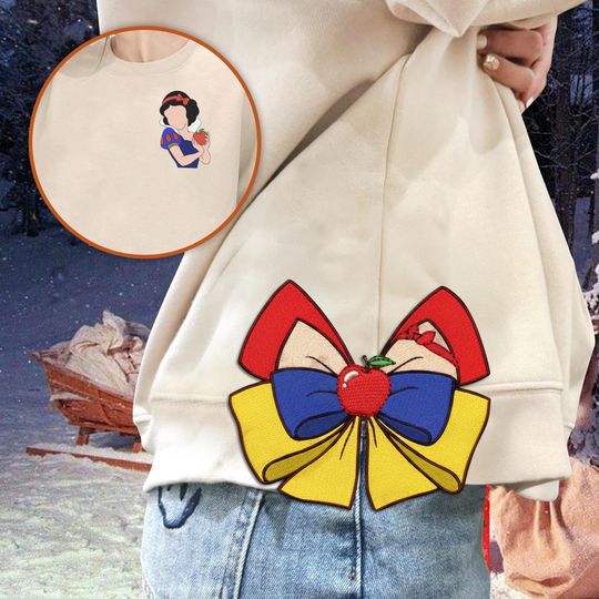 Discover Disney Princess Snow White Side Bow Embroidered Sweatshirt, Princess Christmas Sweatshirt, Side Bow Applique Tee, Christmas Bow