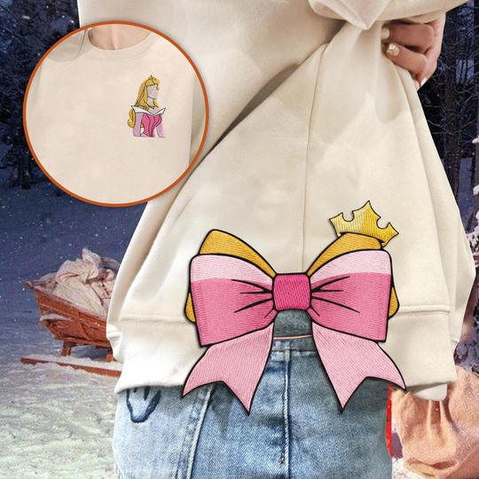 Discover Disney Aurora Inspired Embroidered Sweatshirt  Pink Bow & Crown, Sleeping Beauty Pullover, Disney Princess Gift, Princess Gift