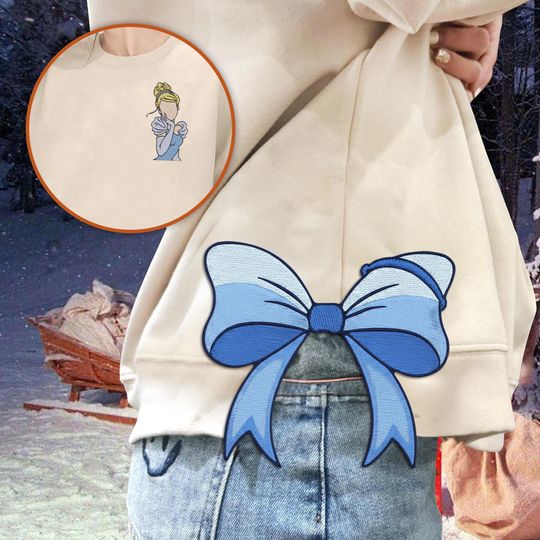 Discover Disney Princess Cinde Side Bow Embroidered Sweatshirt, Princess Christmas Sweatshirt, Side Bow Applique Tee, Christmas Bow