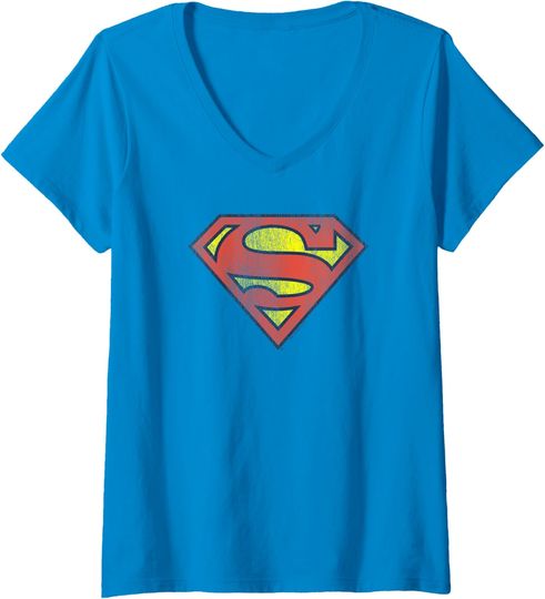 Discover Womens Superman Retro Supes Logo Distressed T-Shirt, Gift For Fans