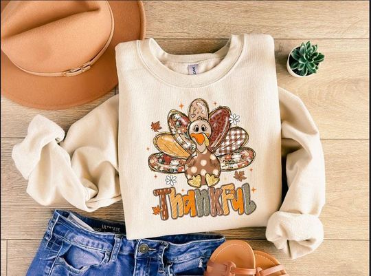 Discover Thankful, Grateful, Blessed Turkey Sweatshirt, Fall Vibes Sweatshirt