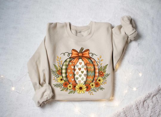 Discover Floral Fall Pumpkin Sweatshirt, Thanksgiving Coquette Pumpkin Fall Sweatshirt