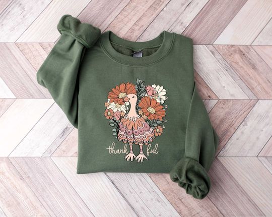 Discover Thankful Turkey Sweatshirt, Thanksgiving Sweatshirt, Thanksgiving Sweatshirt