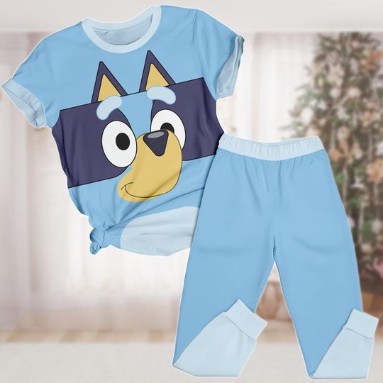 Discover Blue Dog T-Shirt Pajamas Set, Dog Christmas Pajamas Set, Matching Holiday Sleepwear, Christmas Gift For Kids