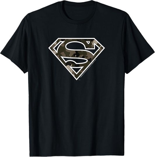 DC Comics Superman Shield Camo White Outline T-Shirt, Gift For Fans