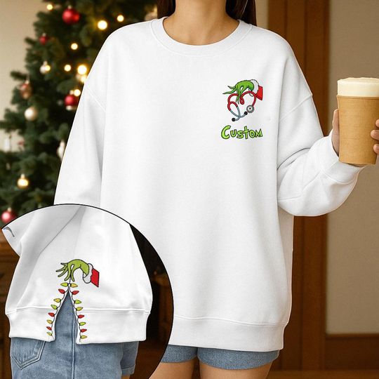 Discover Custom funny character Nurse Side Bow Cut-Out Sweatshirt, Christmas Nurse Sweatshirt, funny character Bow Embroidered Sweatshirt, Xmas Gift for Her ESD964.L.X