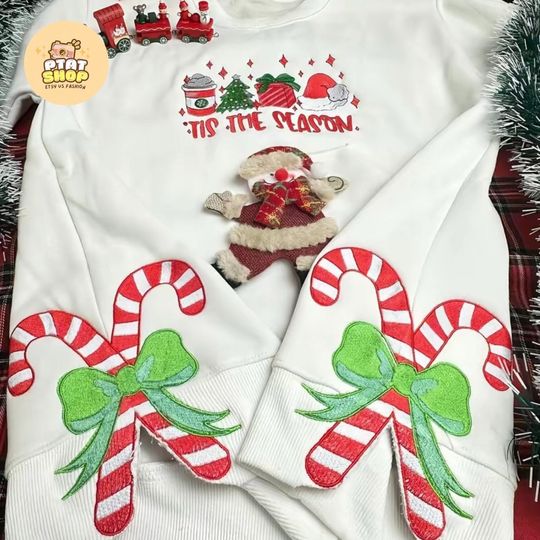 Embroidered Tis The Season Side Bow Sweatshirt, Christmas Tis The Season shirt, Merry Christmas Shirt, Christmas shirt, Christmas Side Bow