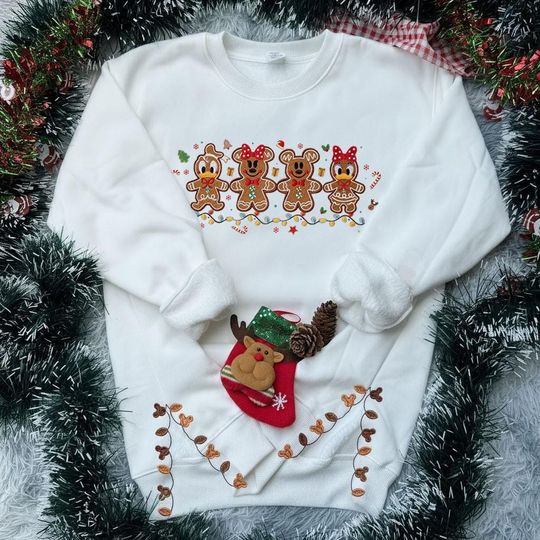 Discover Side Bow Mickey Gingerbread Christmas Embroidered Sweatshirt, Gingerbread Mickey Shirt, Mickey Christmas Embroidered Sweatshirt, ESL636.2X