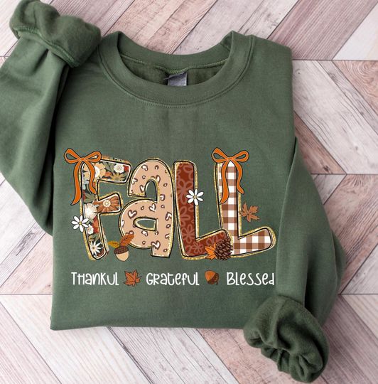Discover Thankful Grateful Blessed Sweatshirt, Thanksgiving Sweatshirt, Fall Sweatshirt