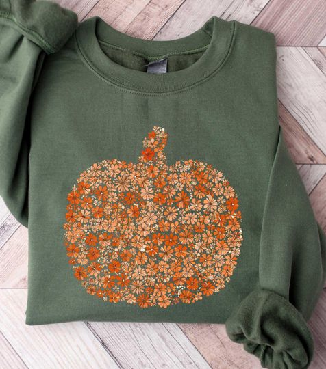Discover Floral Pumpkin Sweatshirt, Floral Pumpkin Shirt, Autumn Shirt, Fall Sweatshirt