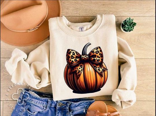Discover Womens Pumpkin Sweatshirt, Leopard Bow Pumpkin Sweatshirt