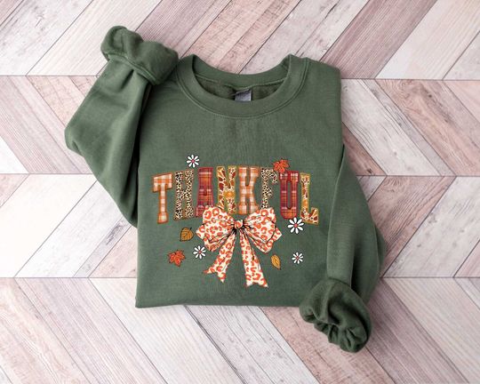 Discover Coquette Thankful Sweatshirt, Retro Fall Shirt, Cute Thanksgiving Sweatshirt