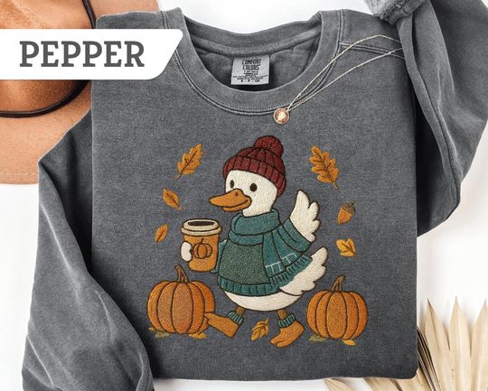 Discover Comfort Colors Faux Emroidered Just a Fall Goose Shirt, Autumn Cozy Sweatshirt