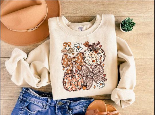 Discover Floral Pumpkin Sweatshirt Floral Coquette Long Sleeve Fall Pumpkin Sweatshirt