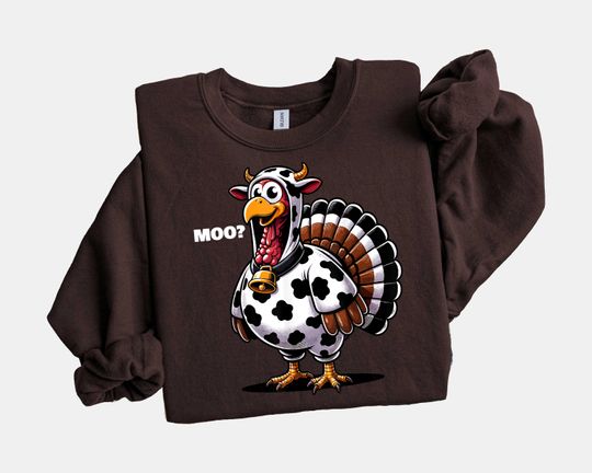 Discover Funny Thanksgiving Sweatshirt, Turkey Cow Moo Long Sleeve,Thanksgiving Sweater