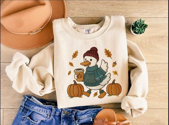 Discover Faux Just a Fall Goose Sweatshirt, Autumn Cozy Sweatshirt