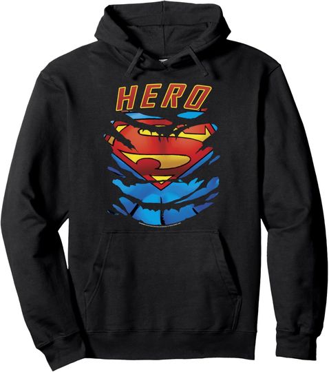Discover DC Comics Superman Hero Ripped Costume Pullover Hoodie
